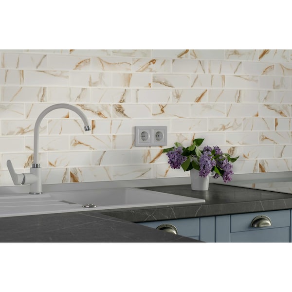 Msi Calcatta Gold Subway 11.46 In. X 11.69 In. X 6Mm Matte Mosaic Marble Tile, 15PK - ZOR-PT-0630