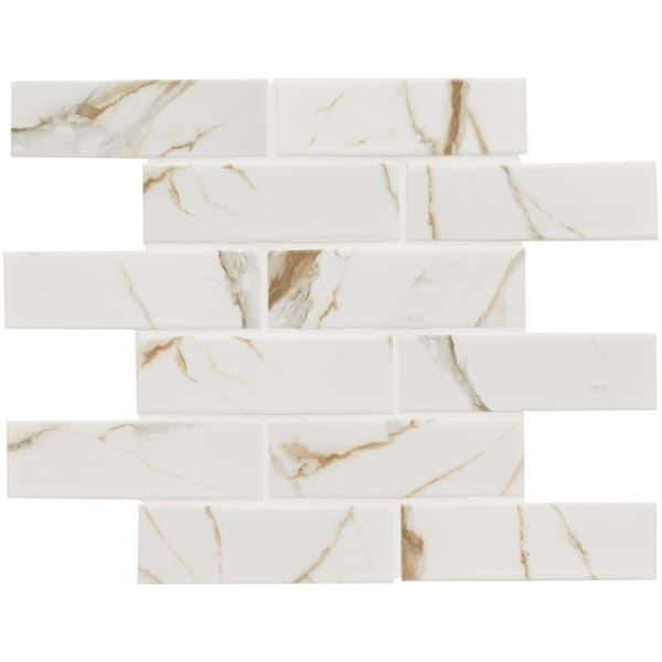 Msi Calcatta Gold Subway 11.46 In. X 11.69 In. X 6Mm Matte Mosaic Marble Tile, 15PK - ZOR-PT-0630