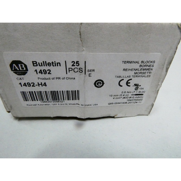 Caja de 25 TERMINALES Y BLOQUES DE CONTACTO, 25 piezas - 1492-H4