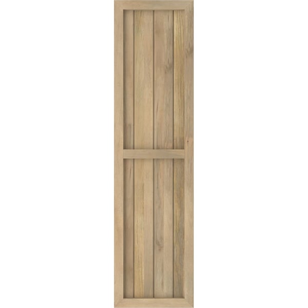 Ekena Millwork Americraft 4-Board Exterior Wood 2 Equal Panel Framed Board-n-Batten Shutters, ARW101BF414X76UNH, PR - ARW101BF414X76UNH