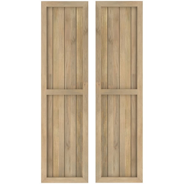 Ekena Millwork Americraft 4-Board Exterior Wood 2 Equal Panel Framed Board-n-Batten Shutters, ARW101BF414X76UNH, PR - ARW101BF414X76UNH