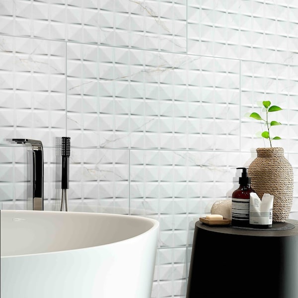 Msi Sample Dymo Calacatta Chex White  Glossy Ceramic Wall Tile - ZOR-PT-0878-SAM