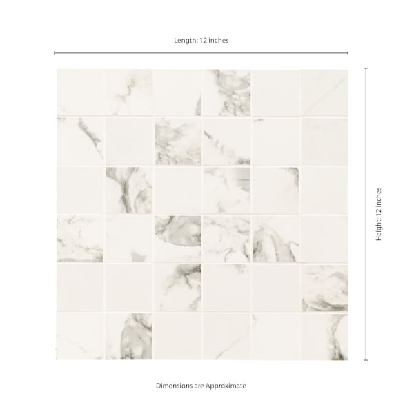 Msi Statuario 12 In. X 12 In. X 10Mm Matte Porcelain Mesh-Mounted Mosaic Floor And Wall Tile, 8PK - ZOR-PT-0146