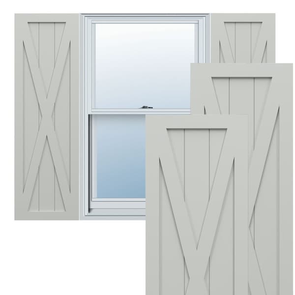 Ekena Millwork True Fit PVC Single X-Board Farmhouse Fixed Mount Shutters, Hailstorm Gray, 12W x 26H, PR - TFP001FH12X026ST