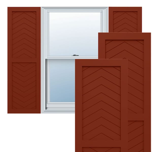 Ekena Millwork True Fit PVC Two Panel Chevron Modern Style Fixed Mount Shutters, Pepper Red, 18W x 78H, PR - TFP101CV18X078MR