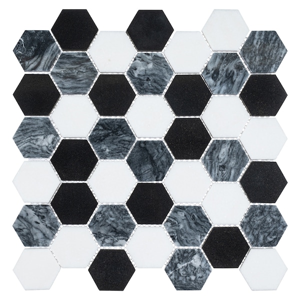 Andova Tiles ANDOVA TILES Channing 2" x 2" Marble Honeycomb Mosaic Floor Use Tile - ANDCHA121
