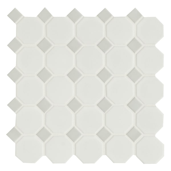 Msi White And Black Matte 12.88 In. X 12.75 In. Octagon Porcelain Mosaic Tile, 15PK - ZOR-MD-0407