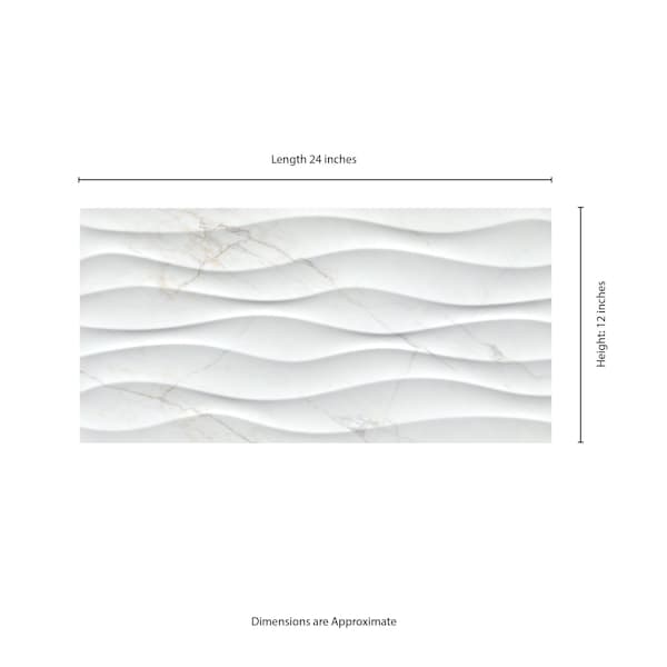 Msi Dymo Calacatta Wavy White 12in X 24in Glossy Ceramic Wall Tile, 8PK - ZOR-PT-0880