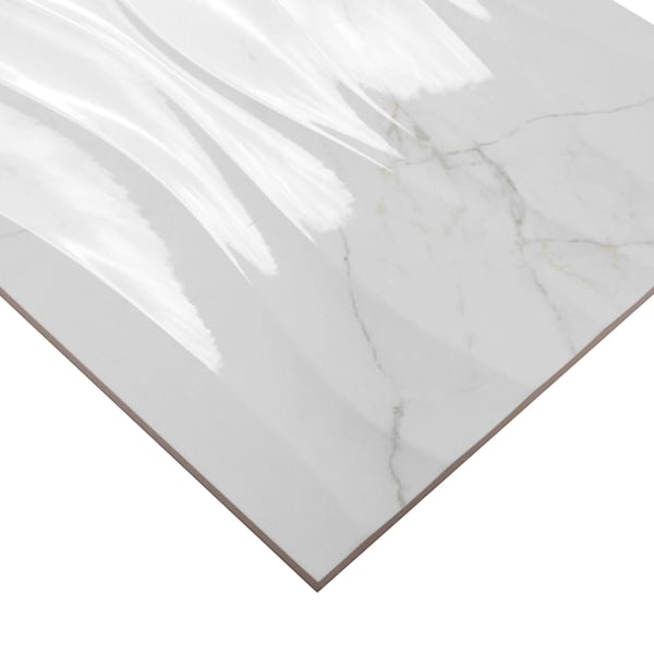 Msi Dymo Calacatta Wavy White 12in X 24in Glossy Ceramic Wall Tile, 8PK - ZOR-PT-0880