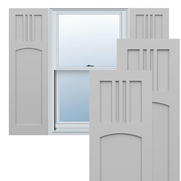 Ekena Millwork True Fit PVC San Miguel Mission Style Fixed Mount Shutters, Primed, 18"W x 40"H - TFP001SM18X040PR