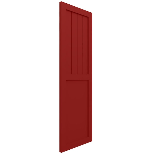 Ekena Millwork True Fit PVC Farmhouse/Flat Panel Combination Fixed Mount Shutters, Fire Red, 18W x 46H, PR - TFP101FC18X046BR
