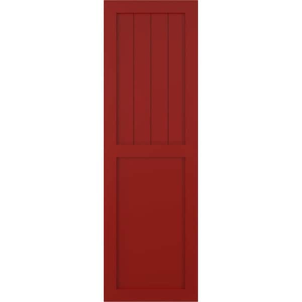 Ekena Millwork True Fit PVC Farmhouse/Flat Panel Combination Fixed Mount Shutters, Fire Red, 18W x 46H, PR - TFP101FC18X046BR