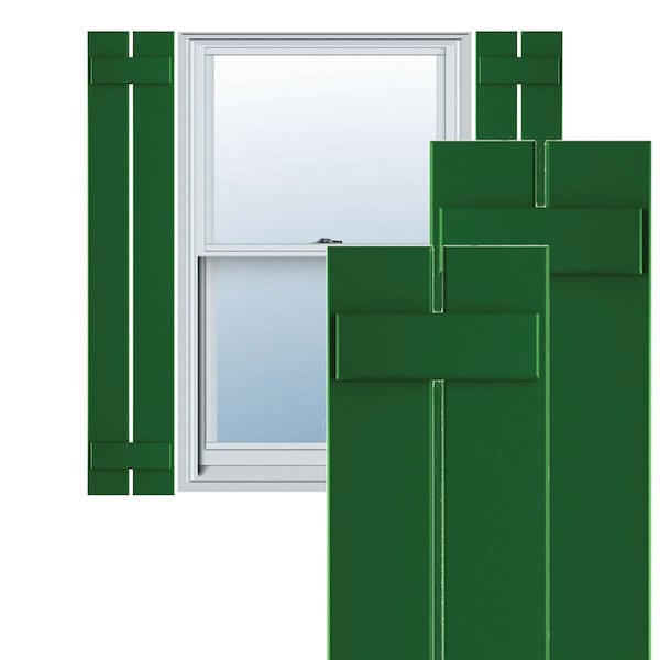 Ekena Millwork True Fit PVC Two Board Spaced Board-n-Batten Shutters, Viridian Green, 11 1/4W x 66H, PR - TFP101SBF11X066HG