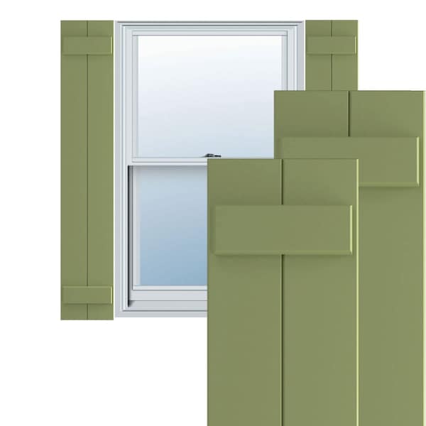 Ekena Millwork True Fit PVC Two Board Joined Board-n-Batten Shutters, Moss Green, 10 3/4W x 67H, PR - TFP101BBF11X067MG