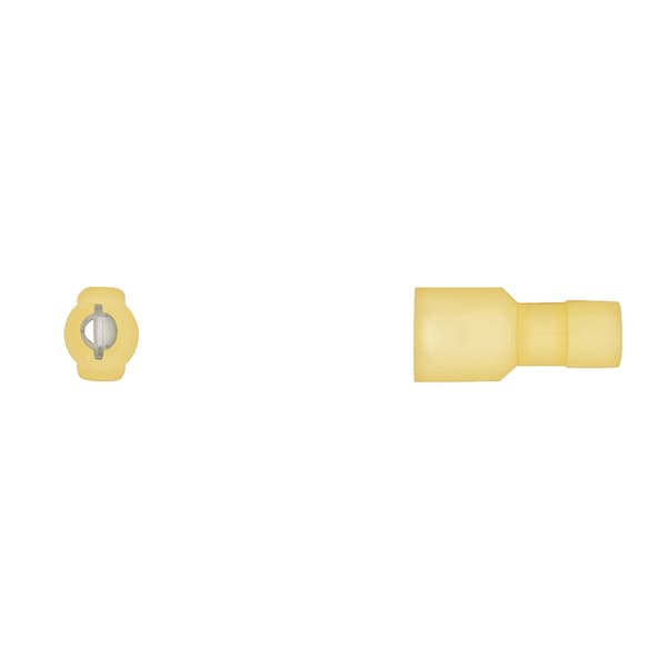 Disco amarillo de nylon 12-10 con terminal de lengüeta de 1/4 pulgada completo con aislante. Espadas macho. Paquete de 25 - 3652PK.