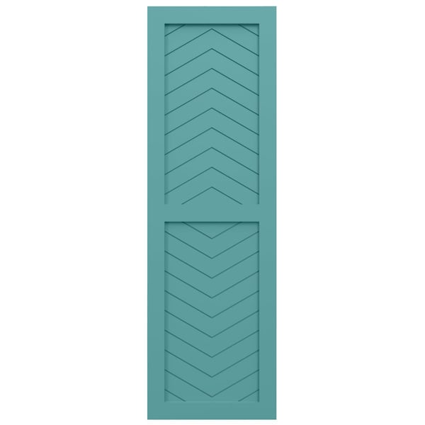 Ekena Millwork True Fit PVC Two Panel Chevron Modern Style Fixed Mount Shutters, Pure Turquoise, 15W x 38H, PR - TFP101CV15X038PT