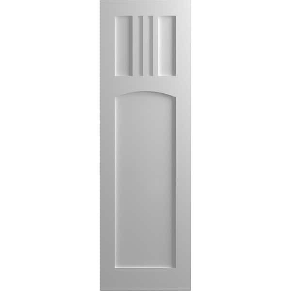 Ekena Millwork True Fit PVC San Miguel Mission Style Fixed Mount Shutters, Primed, 12"W x 77"H - TFP001SM12X077PR