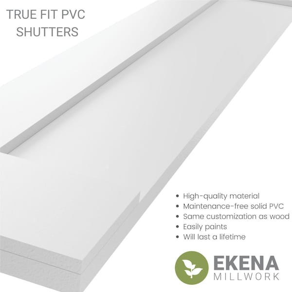 Ekena Millwork True Fit PVC San Miguel Mission Style Fixed Mount Shutters, Primed, 12"W x 77"H - TFP001SM12X077PR