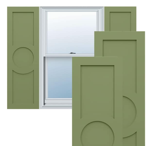 Ekena Millwork True Fit PVC Center Circle Arts & Crafts Fixed Mount Shutters, Moss Green, 12W x 75H, PR - TFP001AC12X075MG