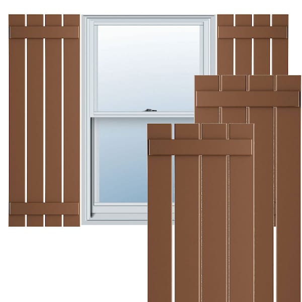 Ekena Millwork True Fit PVC, Four Board Spaced Board-n-Batten Shutters, Burnt Toffee , 23W x 66H, PR - TFP101SBF23X066BT