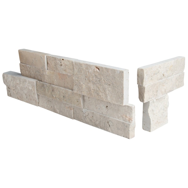 Msi Roman Beige Ledger "L" Corner 6 in.  X 18 in.  Splitface Travertine Wall Tile, 4PK - ZOR-PNL-0139