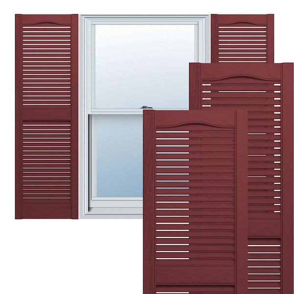 Ekena Millwork Lifetime Vinyl, Standard Cathedral Top Center Mullion, Open Louver Shutters, LL1S14X06400WN, PR - LL1S14X06400WN