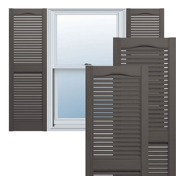 Ekena Millwork Lifetime Vinyl, Standard Cathedral Top Center Mullion, Open Louver Shutters, LL1S14X06000MS, PR - LL1S14X06000MS