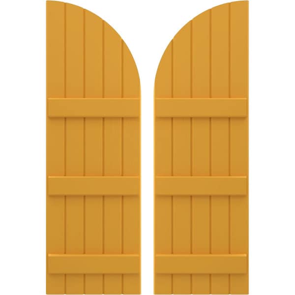 Ekena Millwork Americraft 5-Board (3 Batten) Wood Joined Board-n-Batten Shutters w/ Arch Top, ARW401BQ518X74TUH, PR - ARW401BQ518X74TUH