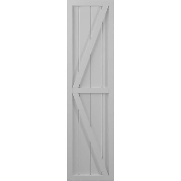 Ekena Millwork Americraft 4-Board Wood 2 Equal Panel Frmd Board-n-Batten Shutters w/ Dubl Z-Bar, ARW102BF414X61PRH - ARW102BF414X61PRH