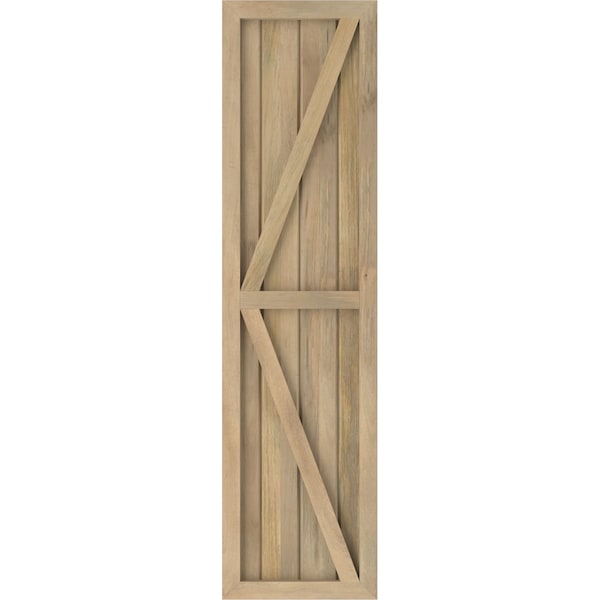 Ekena Millwork Americraft 4-Board Wood 2 Equal Panel Frmd Board-n-Batten Shutters w/Dubl Z-Bar, ARW102BF414X52UNH, PR - ARW102BF414X52UNH