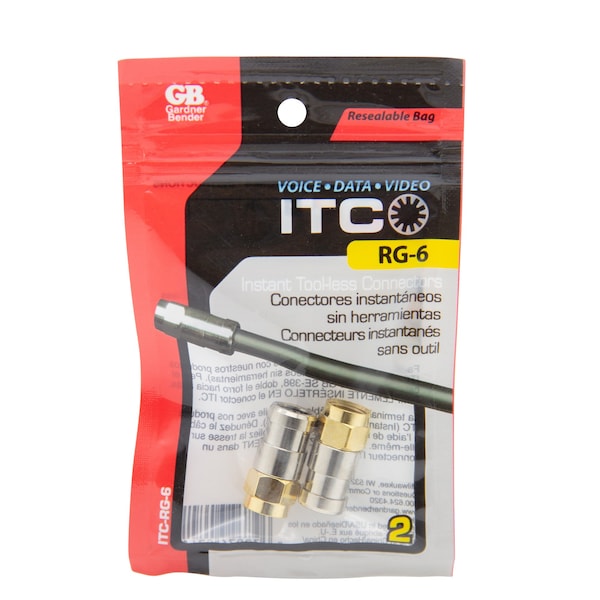 Conector Gardner Bender RG-6, Serie F sin herramientas, paquete de 2 - ITC-RG-6