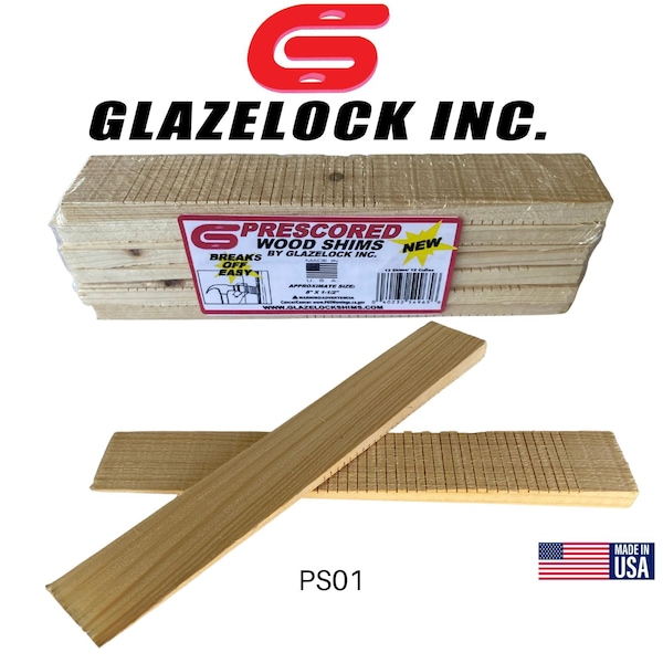 Glazelock 8" x 1-1/4" x 3/8" Prescored Natural Pine Wood Shims (12 Count), Case of 36 Boxes - PS01