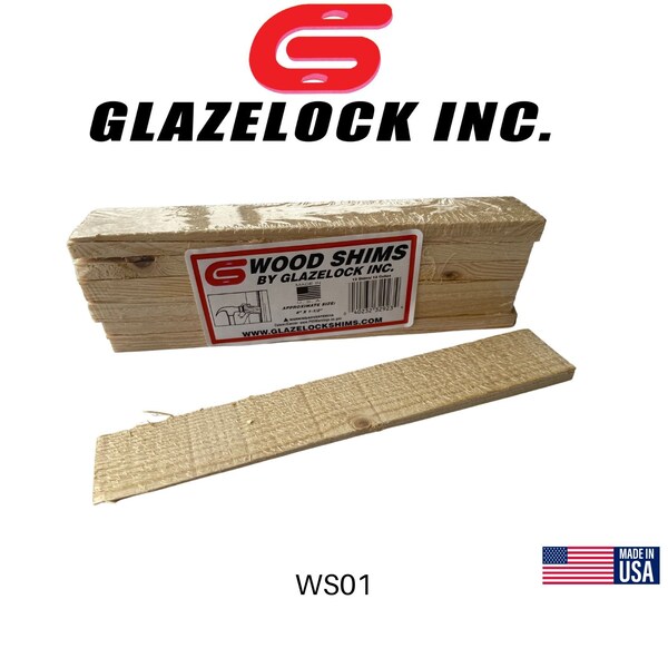 Glazelock 8" x 1-1/4" x 3/8" Natural Pine Wood Shims (12 Count), Case of 36 Boxes - WS01