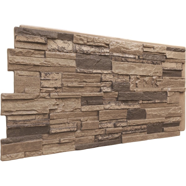 Ekena Millwork 48 5/8"W x 24 3/4"H x 1 1/4"D Cascade Stacked Stone, StoneWall Faux Stone Siding Panel, Smokey Ridge - PNU24X48CASR