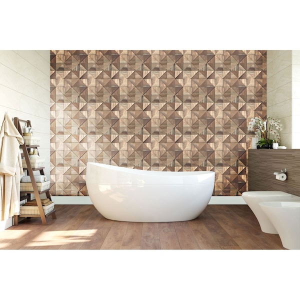 Ekena Millwork Authentic Boat Wood Mosaic Wall Tile, Natural Finish, 11 7/8"W x 11 7/8"H x 1/2"P - WPW12X12AUMENA