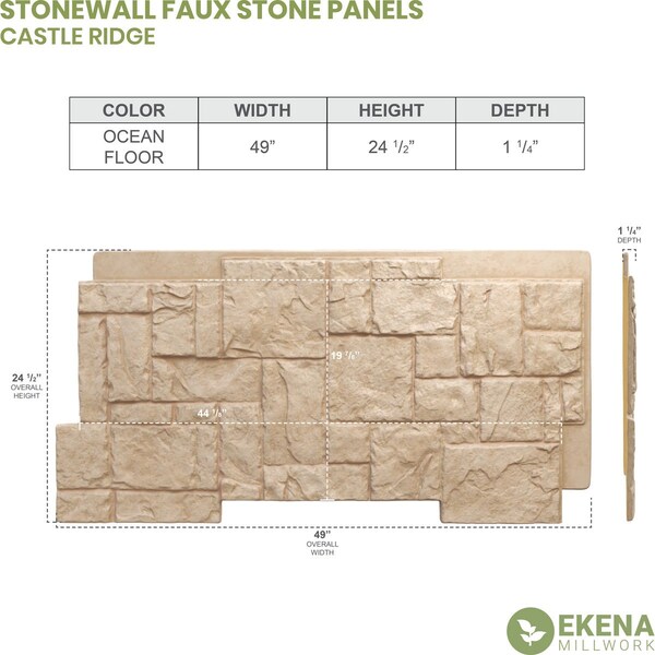 Ekena Millwork Castle Rock Stacked Stone, StoneWall Faux Stone Siding Panel - PNU24X48CROF