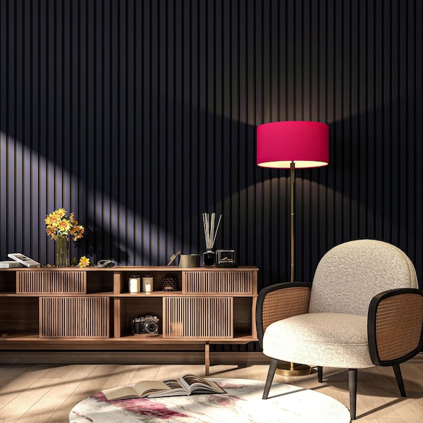 Ejoy Acoustic Slat Wood Wall Panels, 94 in x 12.6 in x 0.8 inch, 2PK - ACPSC06_DARKBLUE