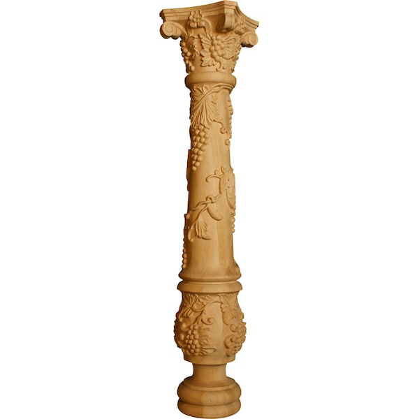 Osborne Wood Products 36 x 7 1/2 Carved Grape Kitchen Island Column in Red Oak - 1625O