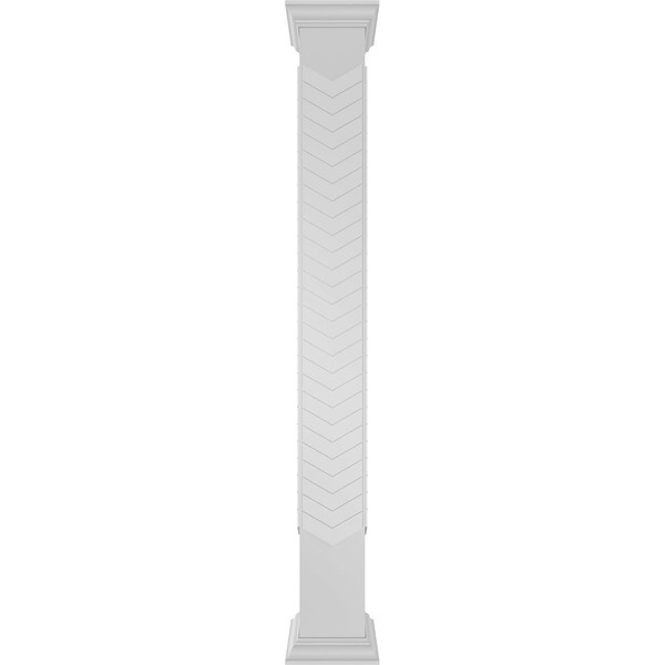 Ekena Millwork Craftsman Classic Square Non-Tapered Chevron Modern Fretwork Column w/ Crown Capital & Crown Base - CC1208ENCVDCRCR