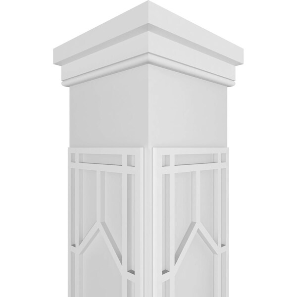 Ekena Millwork Craftsman Classic Square Non-Tapered Shaker Fretwork Column w/ Prairie Capital & Prairie Base - CC1210ENSHKPRPR