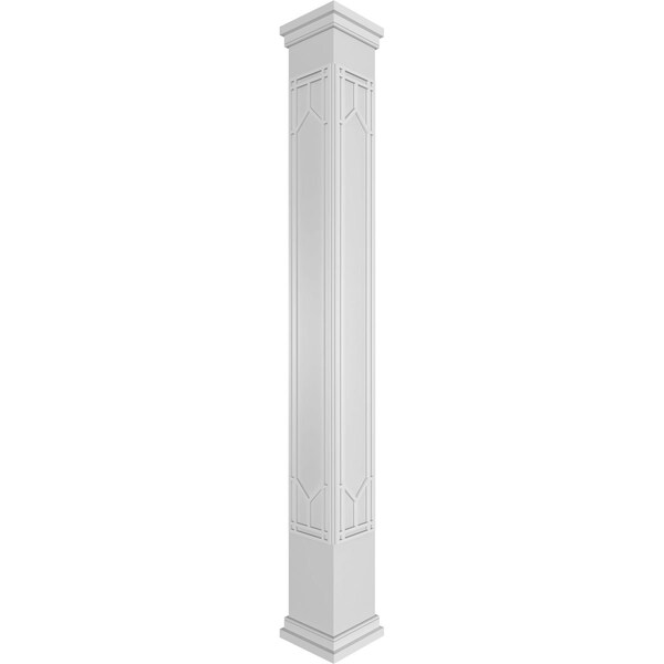 Ekena Millwork Craftsman Classic Square Non-Tapered Shaker Fretwork Column w/ Prairie Capital & Prairie Base - CC1210ENSHKPRPR