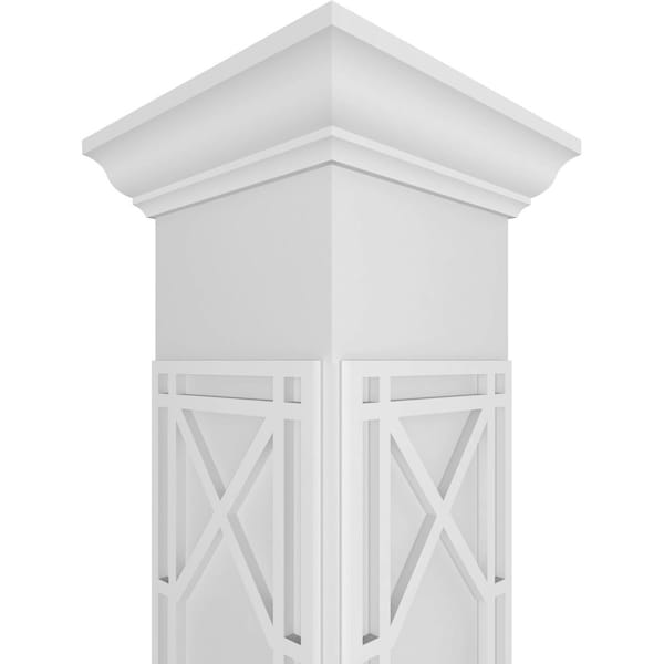 Ekena Millwork Craftsman Classic Square Non-Tapered Bungalow Fretwork Column w/ Crown Capital & Crown Base - CC1208ENBNGCRCR