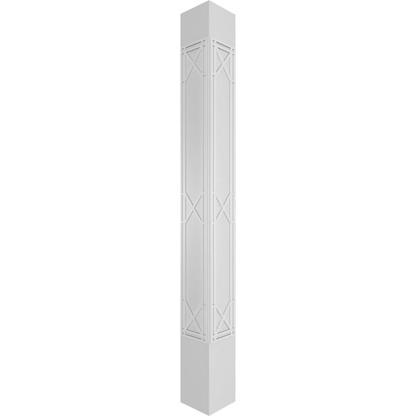 Ekena Millwork Craftsman Classic Square Non-Tapered Bungalow Fretwork Column w/ Crown Capital & Crown Base - CC1208ENBNGCRCR