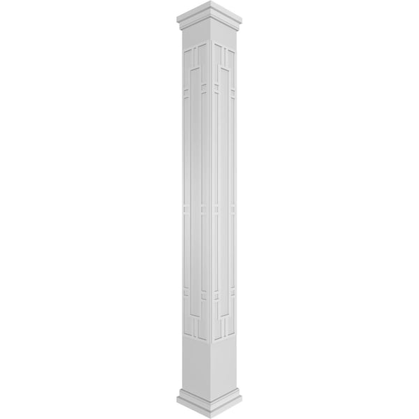 Ekena Millwork Craftsman Classic Square Non-Tapered Hastings Fretwork Column w/ Prairie Capital & Prairie Base - CC1208ENHASPRPR