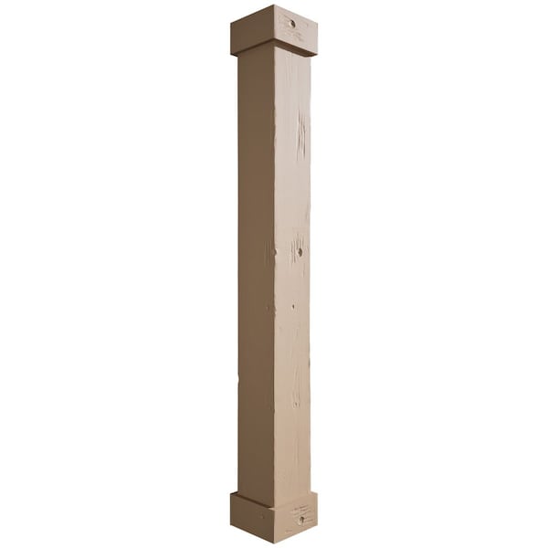Ekena Millwork Knotty Pine Faux Wood Non-Tapered Square Column Wrap w/ Standard Capital & Base, 8"W x 10'H - COLUKP08X120STUF