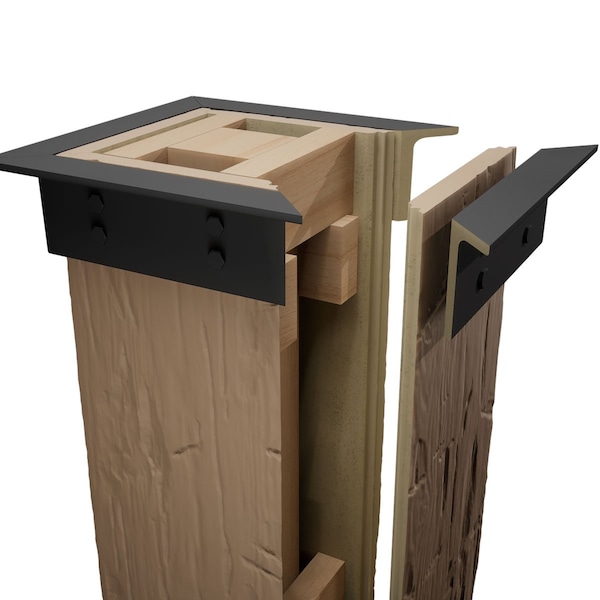 Ekena Millwork Sand Blasted Faux Wood Non-Tapered Square Column Wrap w/ Faux Iron Capital & Base, 14"W x 10'H - COLUSD14X120IRUF