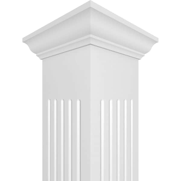 Ekena Millwork Craftsman Classic Square Non-Tapered, Fluted PVC Column, Crown Capital & Crown Base - CC1008ENFCRCR