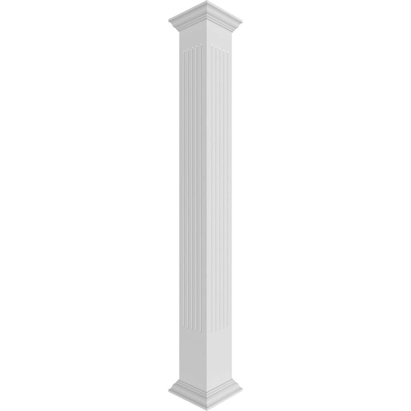 Ekena Millwork Craftsman Classic Square Non-Tapered, Fluted PVC Column, Crown Capital & Crown Base - CC1008ENFCRCR