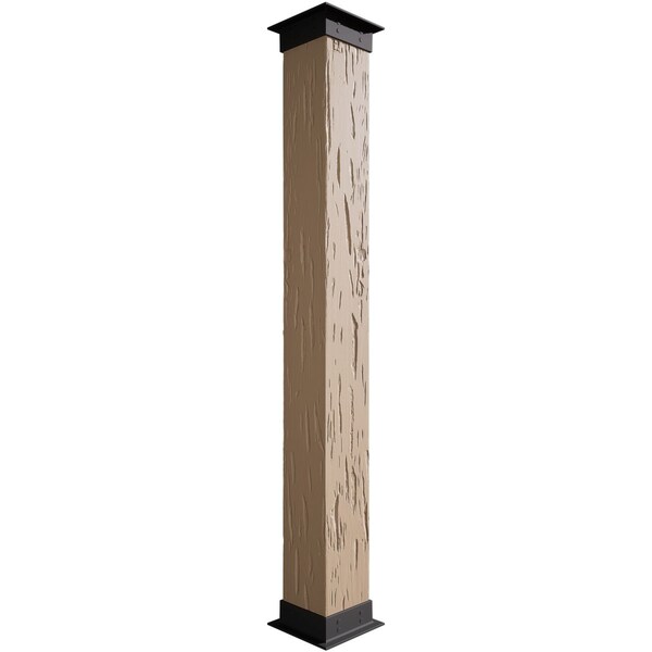 Ekena Millwork Pecky Cypress Faux Wood Non-Tapered Square Column Wrap w/ Faux Iron Capital & Base, 18"W x 18'H - COLUPC18X216IRUF