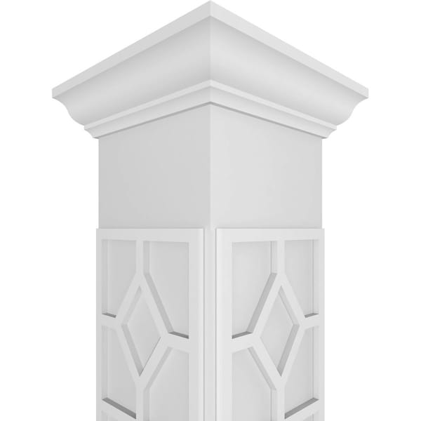 Ekena Millwork Craftsman Classic Square Non-Tapered Kinsman Fretwork Column w/ Crown Capital & Crown Base - CC1208ENKNSCRCR